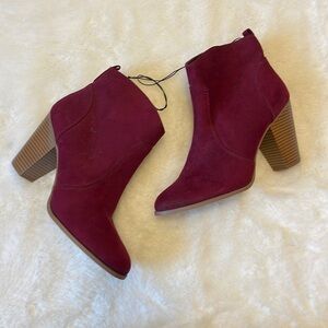 Express Burgundy Stacked Heel Bootie